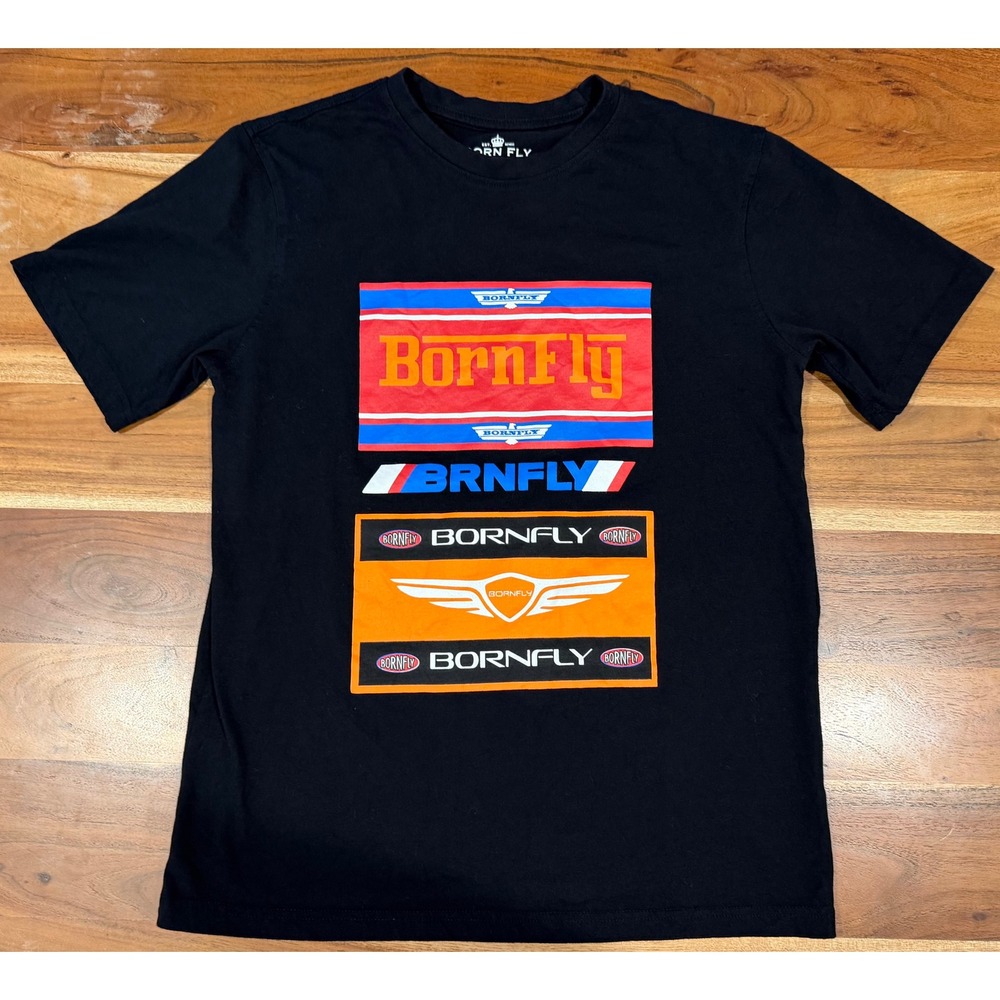 Born Fly Boys Graphic T-Shirt Black Short Sleeve Cotton XL 18-20 Streetwear Tee